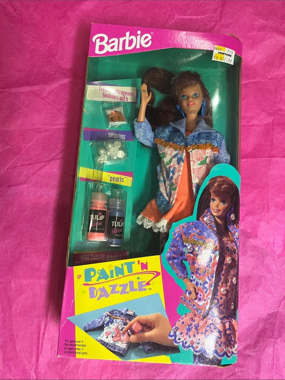 vintage 1993 Mattel Paint 'N Dazzle Redhead Barbie NRFB